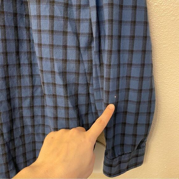 Carhartt Long sleeve button down plaid cotton shirt blue mens Large tall LT - Picture 10 of 12